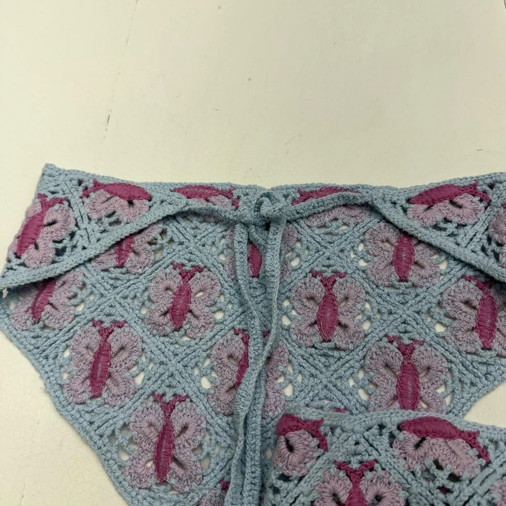 Urban Outfitters Womens One Size Blue Crochet Butterfly Headscarf Bandana 2 Pack